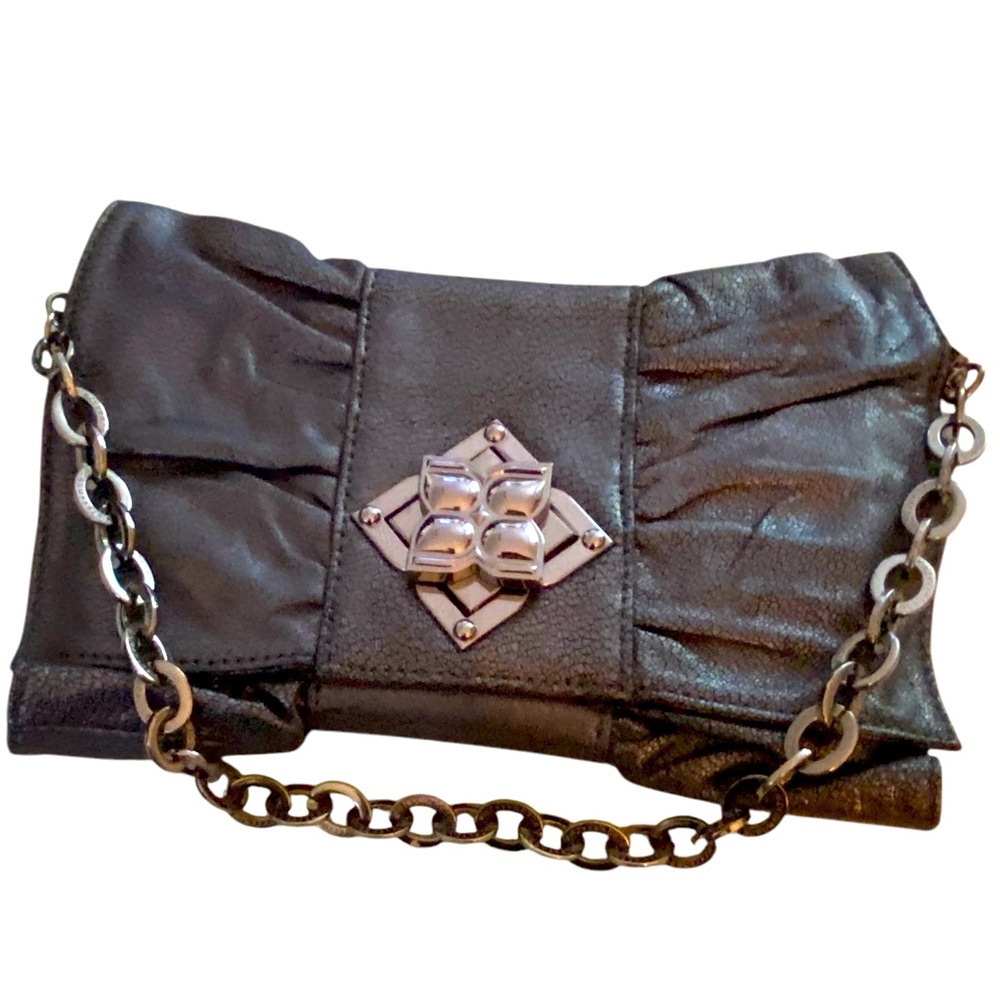 BCBG MAX AZRIA Leather Metallic Clutch Purse